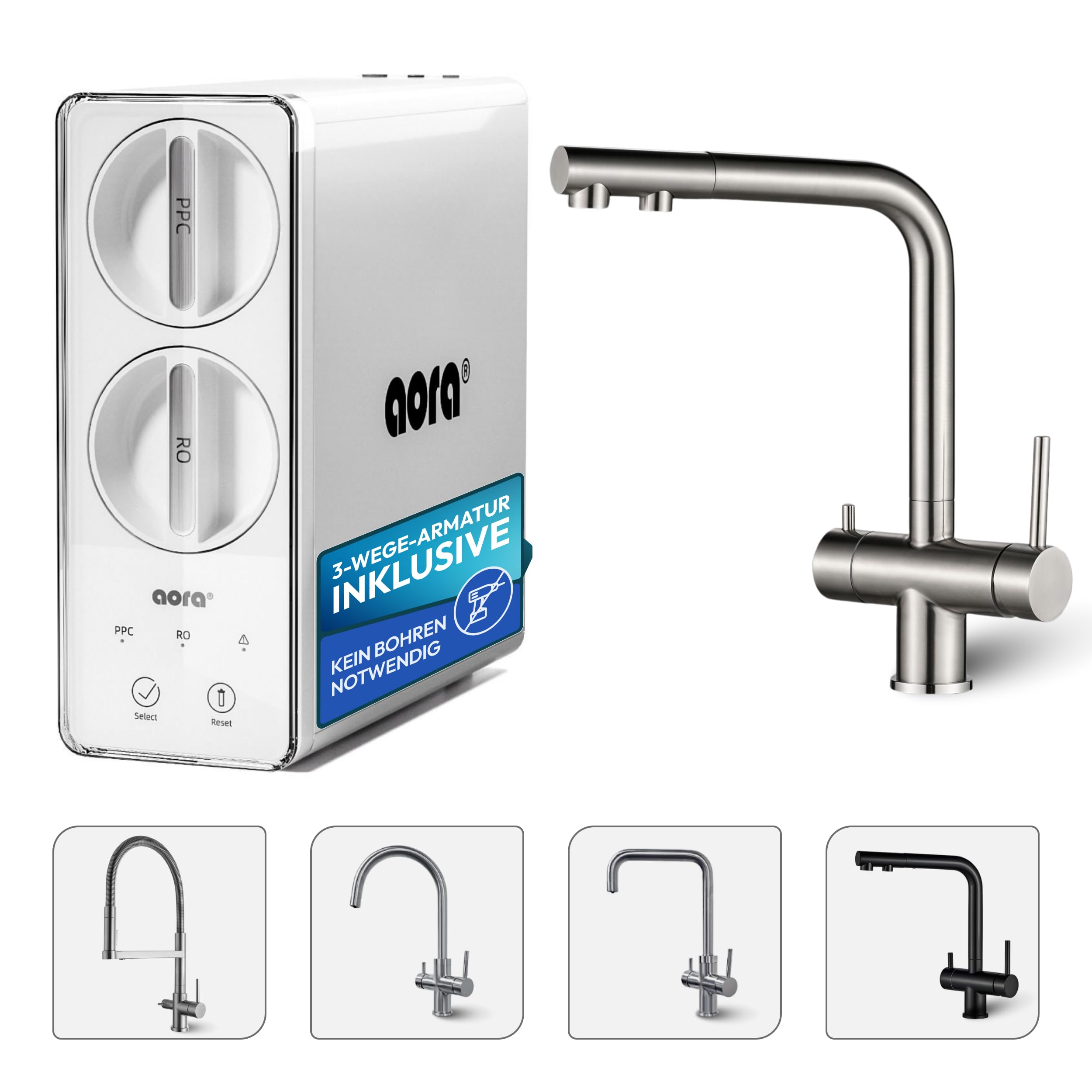 AORA GT600 Direct Flow Osmoseanlage inkl. 3-Wege-Armatur in schwarz - Osmoseanlage-kaufen.de