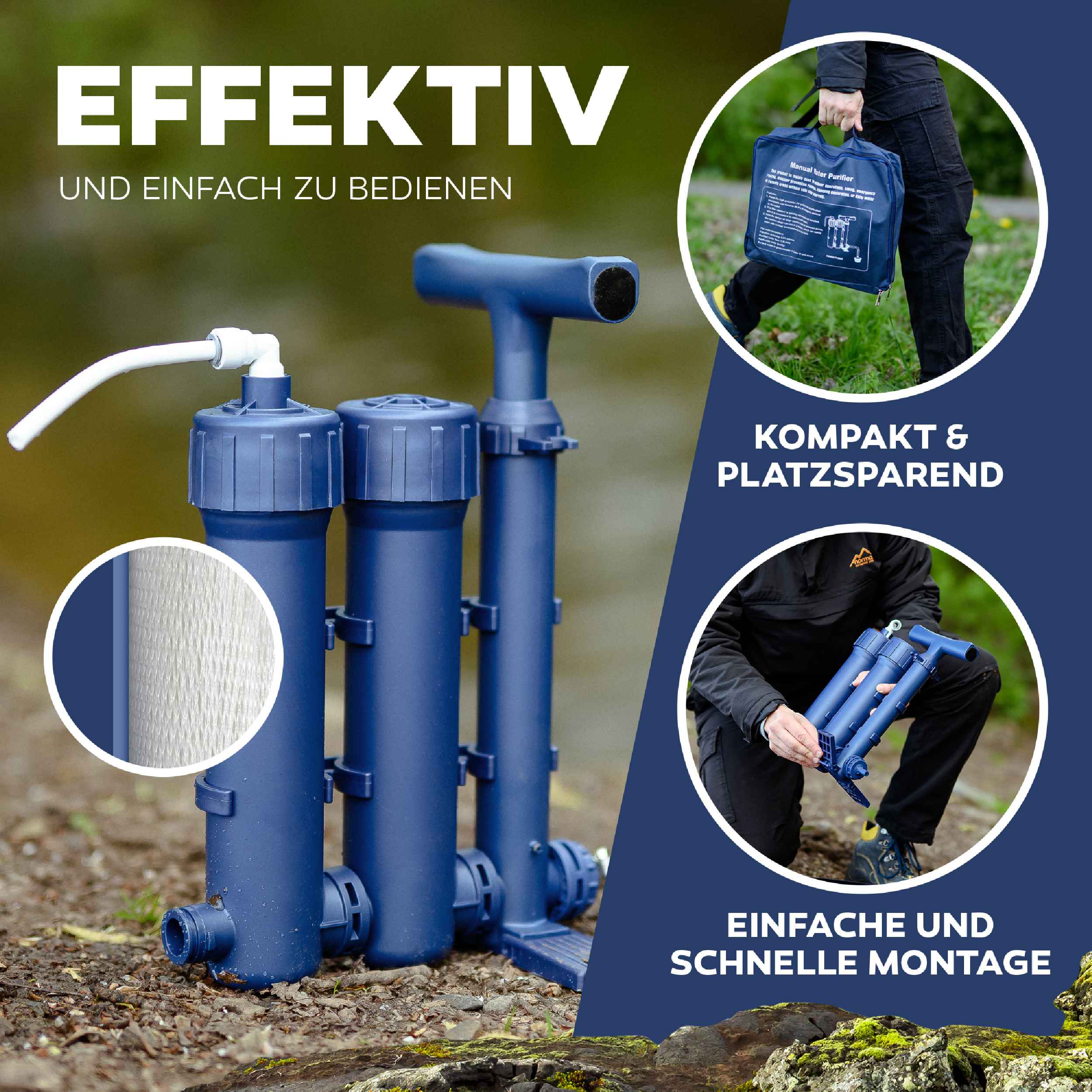 HYDROSOLVE Outdoor Tragbarer Wasserfilter Camping Notfall Wasseraufbereitungssystem mit Handpumpe Filtration für Wandern und Camping - Osmoseanlage-kaufen.de