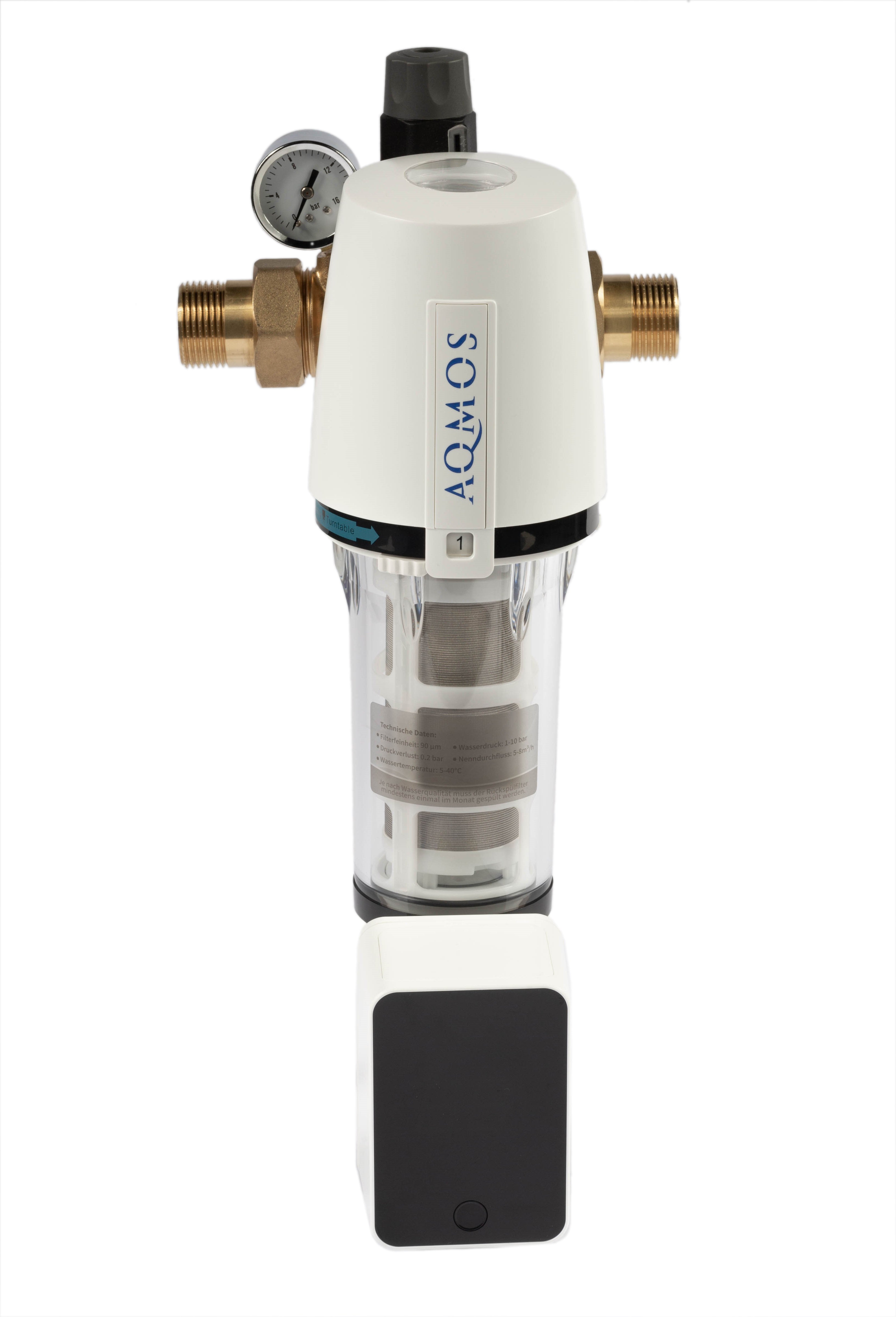Rückspülfilter Aqmos 1 mit Rückspülfilterautomatik, Druckminderer und Manometer - Osmoseanlage-kaufen.de