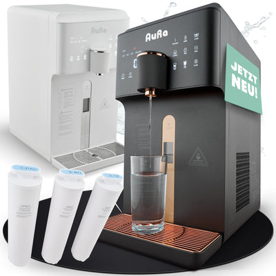 AURA W23 | Auftisch-Umkehrosmoseanlage mit Wasserstoff-Ionisator und Heißwasserfunktion | Mit Festwasseranschluss | Weiß und Schwarz - Osmoseanlage-kaufen.de