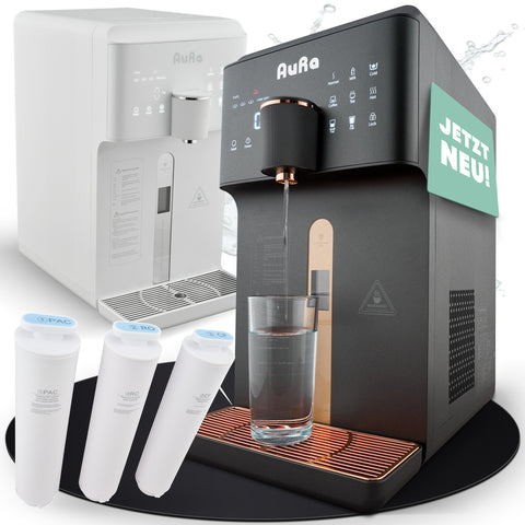 AURA W23 | Auftisch-Umkehrosmoseanlage mit Wasserstoff-Ionisator und Heißwasserfunktion | Mit Festwasseranschluss | Weiß und Schwarz - Osmoseanlage-kaufen.de