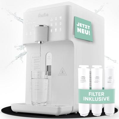 AURA W23 | Auftisch-Umkehrosmoseanlage mit Wasserstoff-Ionisator und Heißwasserfunktion | Mit Festwasseranschluss | Weiß und Schwarz - Osmoseanlage-kaufen.de