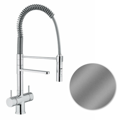 5-Wege-Armatur LUXURY Spiralfederwasserhahn Edelstahl Optik mit Brause Wasserhahn
