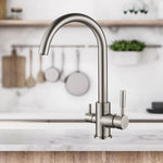 VALERIA INOX 3-Wege-Wasserhahn aus Edelstahl | 360° drehbare Küchenarmatur aus massivem 304 Edelstahl