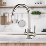 VALERIA INOX 3-Wege-Wasserhahn aus Edelstahl | 360° drehbare Küchenarmatur aus massivem 304 Edelstahl