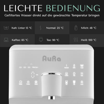 AURA W23 | Auftisch-Umkehrosmoseanlage mit Wasserstoff-Ionisator und Heißwasserfunktion | Mit Festwasseranschluss | Weiß und Schwarz - Osmoseanlage-kaufen.de