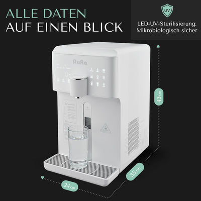 AURA W23 | Auftisch-Umkehrosmoseanlage mit Wasserstoff-Ionisator und Heißwasserfunktion | Mit Festwasseranschluss | Weiß und Schwarz - Osmoseanlage-kaufen.de