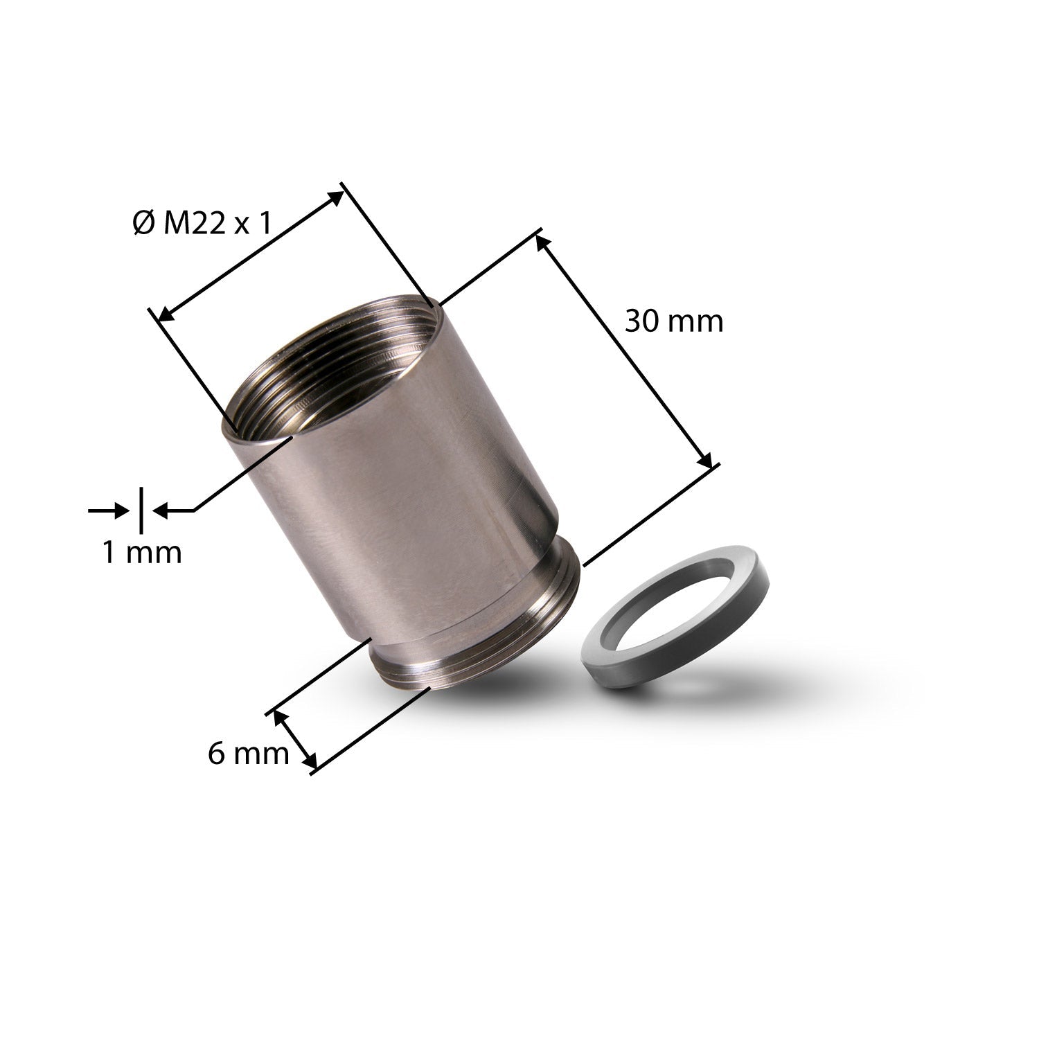 Alb Filter® Gewindeadapter M22. Dünnwandige Buchse mit Dichtung | Edelstahl - Osmoseanlage-kaufen.de