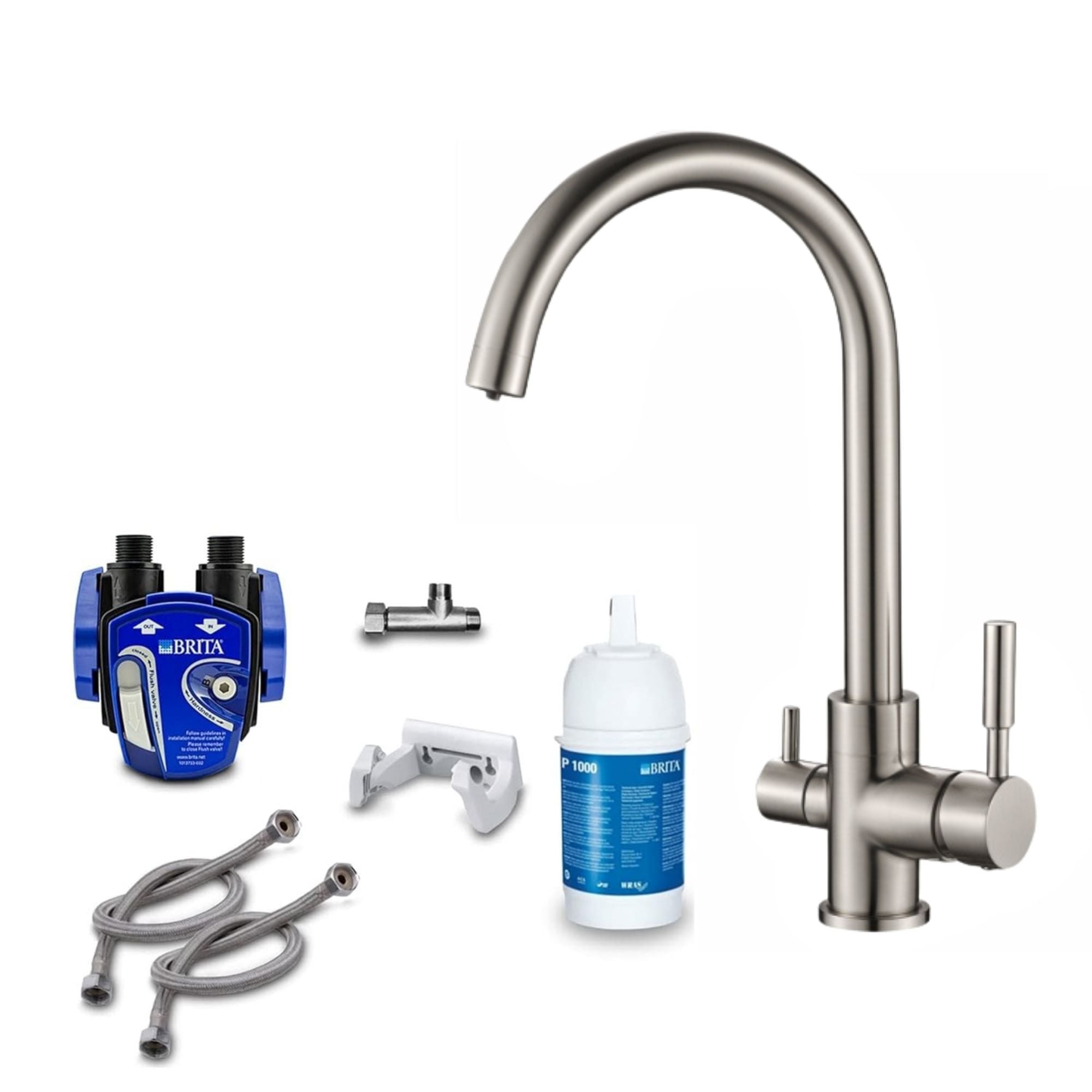 3-Wege-Wasserhahn VALERIA INOX 304 Edelstahl + Untertisch-Wasserfilter: BRITA Wasser-Filter - Osmoseanlage-kaufen.de