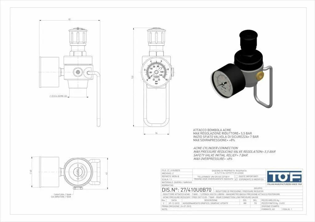 CO2 Druckminderer geeignet für Sodastream Zylinder Flaschen mit 5,5 bar - 1/8" IG Ausgang Anschluss - Osmoseanlage-kaufen.de