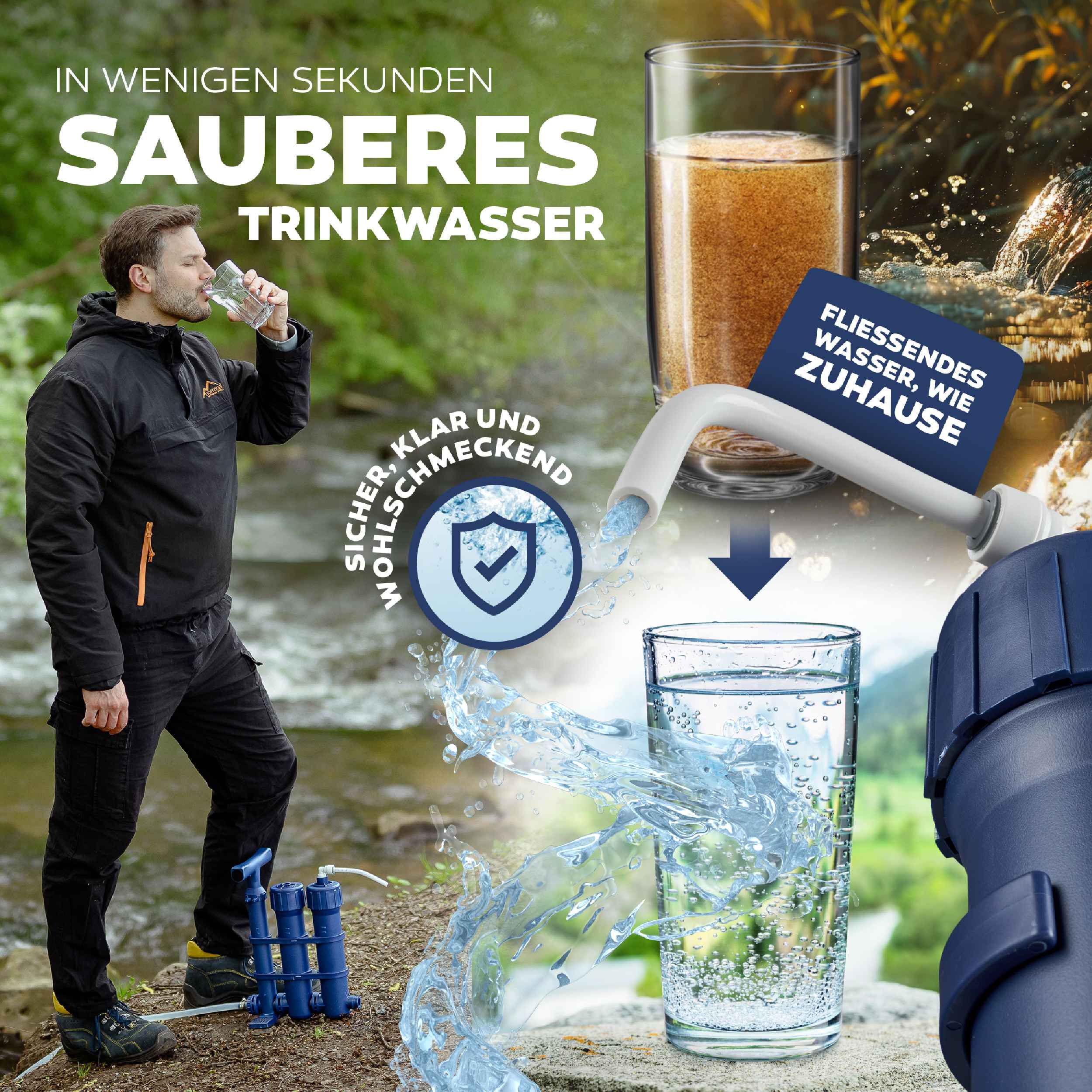 HYDROSOLVE Outdoor Tragbarer Wasserfilter Camping Notfall Wasseraufbereitungssystem mit Handpumpe Filtration für Wandern und Camping - Osmoseanlage-kaufen.de