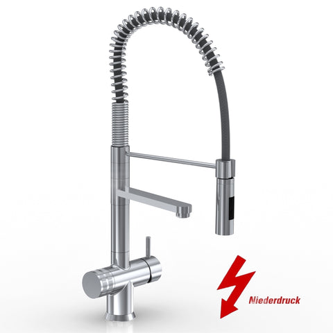 Designer Spiralfeder-Drei-Wege-Wasserhahn LUXURY VEGA Edelstahl Look (NIEDERDRUCK) 56 cm
