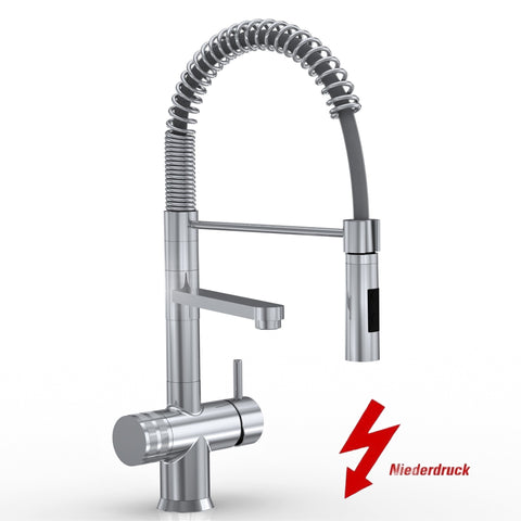 Designer Spiralfeder-Drei-Wege-Wasserhahn LUXURY VEGA Edelstahl Look (NIEDERDRUCK) 45 cm