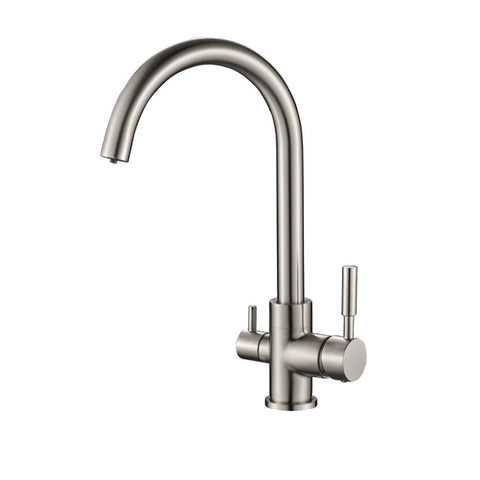 VALERIA INOX 3-Wege-Wasserhahn aus Edelstahl | 360° drehbare Küchenarmatur aus massivem 304 Edelstahl